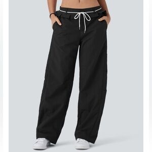 XSMALL.    HALARA. LOW RISE WATER REPELLENT RUFFLE BARREL LEG PANTS